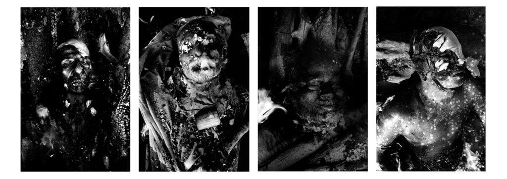 Portraits de dépouilles sur le bûcher.