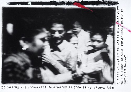 Poissonniers sur Sassoon Dock en fin de nuit à Bombay et texte où je dis que je cherche des coquillages pour mes enfants.