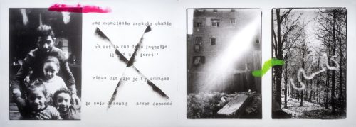 Une famille  un immeuble + un mur dans une rue du Caire.